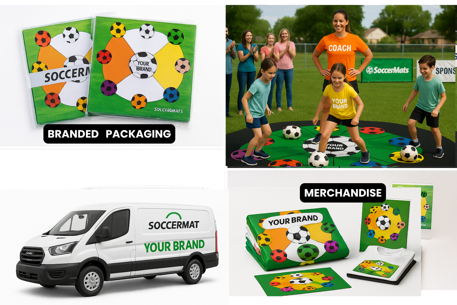SoccerMat branded packaging and merchandise options