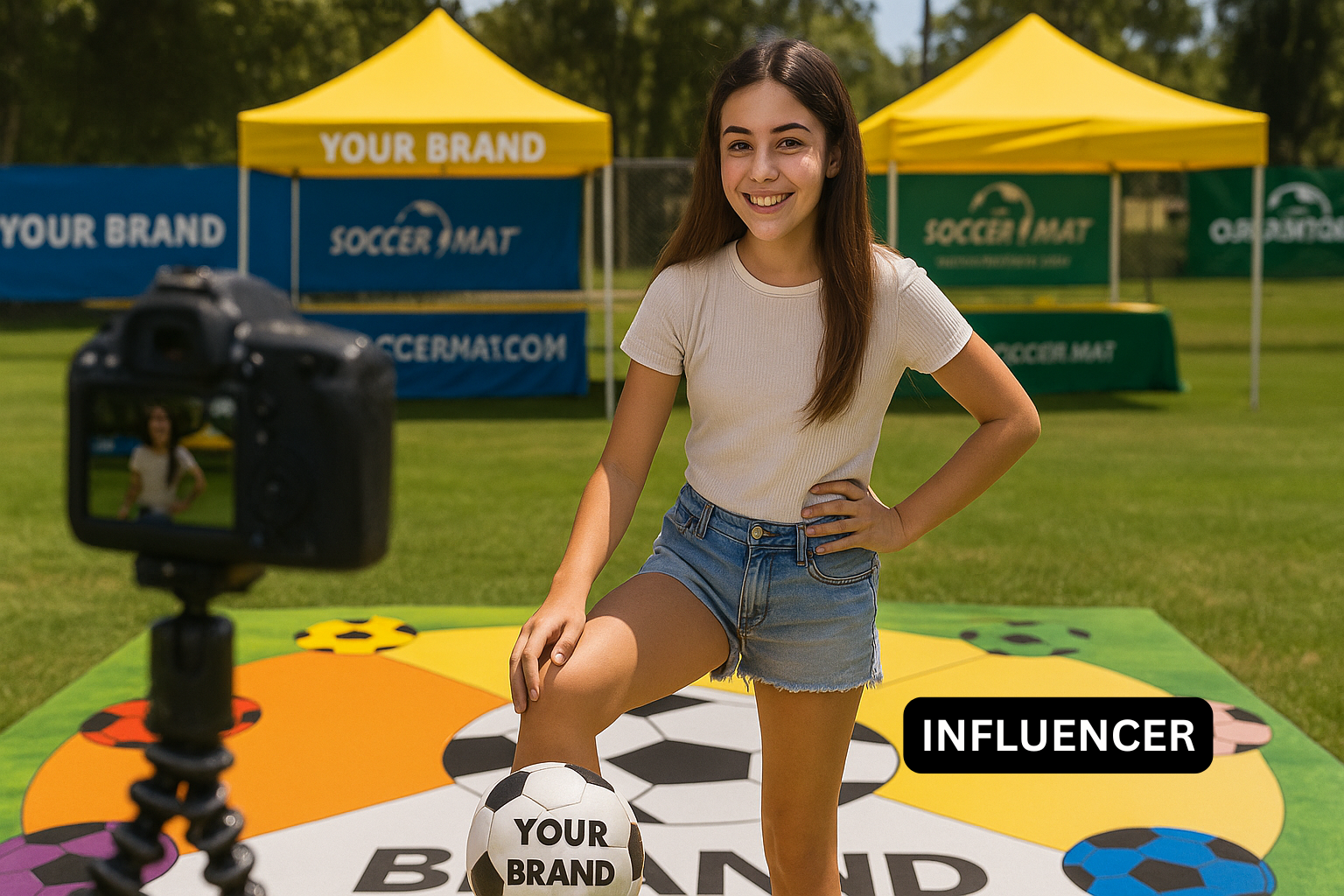 SoccerMat influencer girl recording challenge