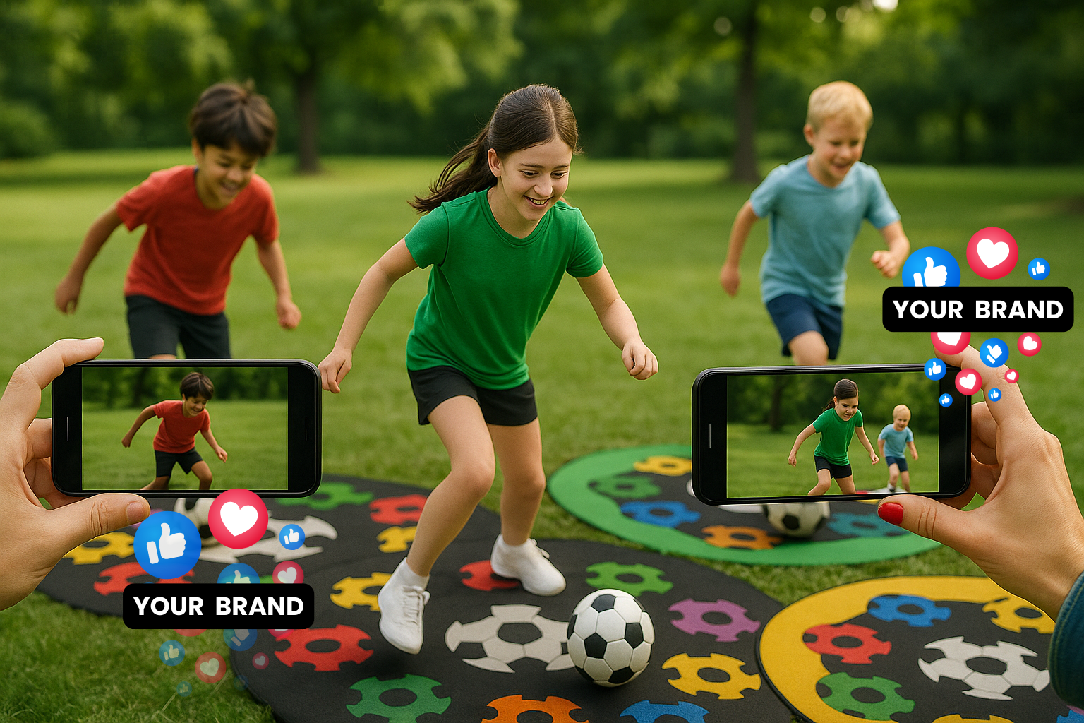 Parents filming kids doing dribbling sequences on a SoccerMat